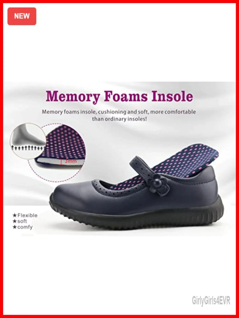 Girl's Mary Jane School Uniform Shoes with Hook & Loop Closure